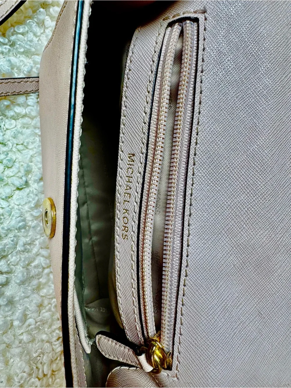Michael Kors Pink Saffiano Leather Satchel with Gold Hardware